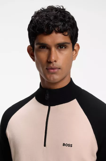Color-blocked sweater with zipper neck