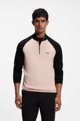 Color-blocked sweater with zipper neck, Light Orange