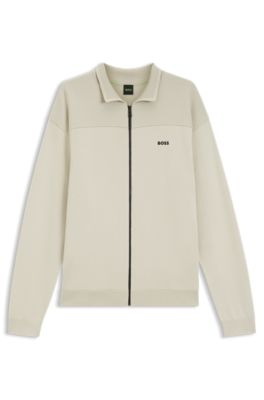 C&aacute;rdigan con cremallera y dise&ntilde;o gr&aacute;fico estructurado, Beige claro