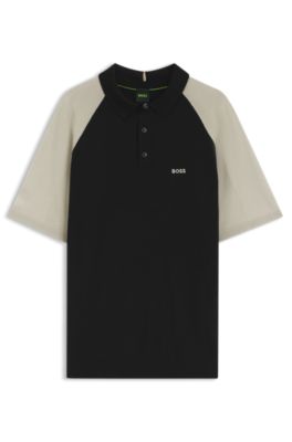 Active color-blocked knit polo, Black