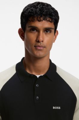 Active color-blocked knit polo, Black