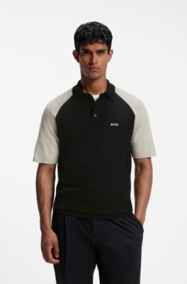 Active color-blocked knit polo, Black