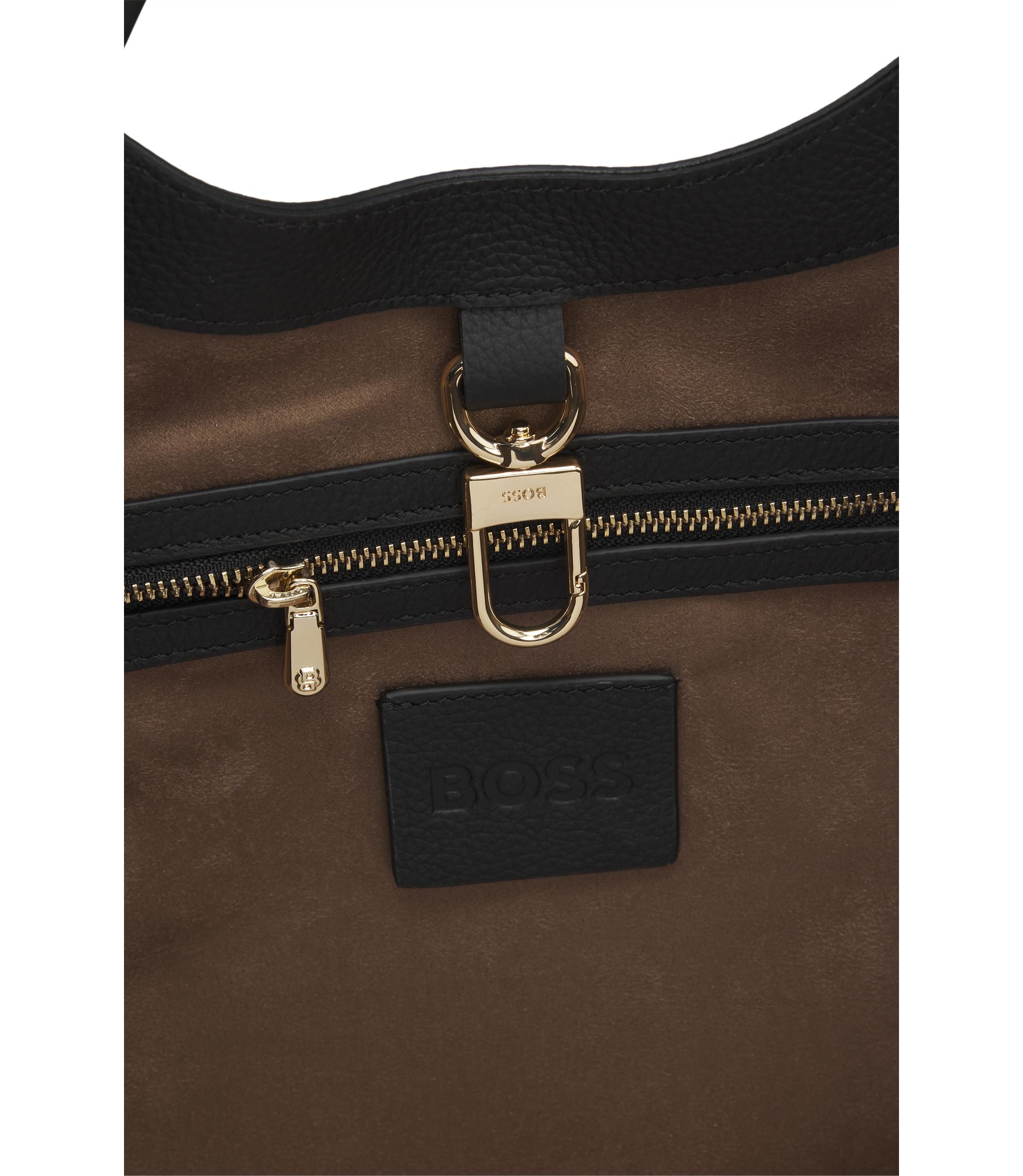 BOSS - Leather tote bag with metallic logo lettering - Black