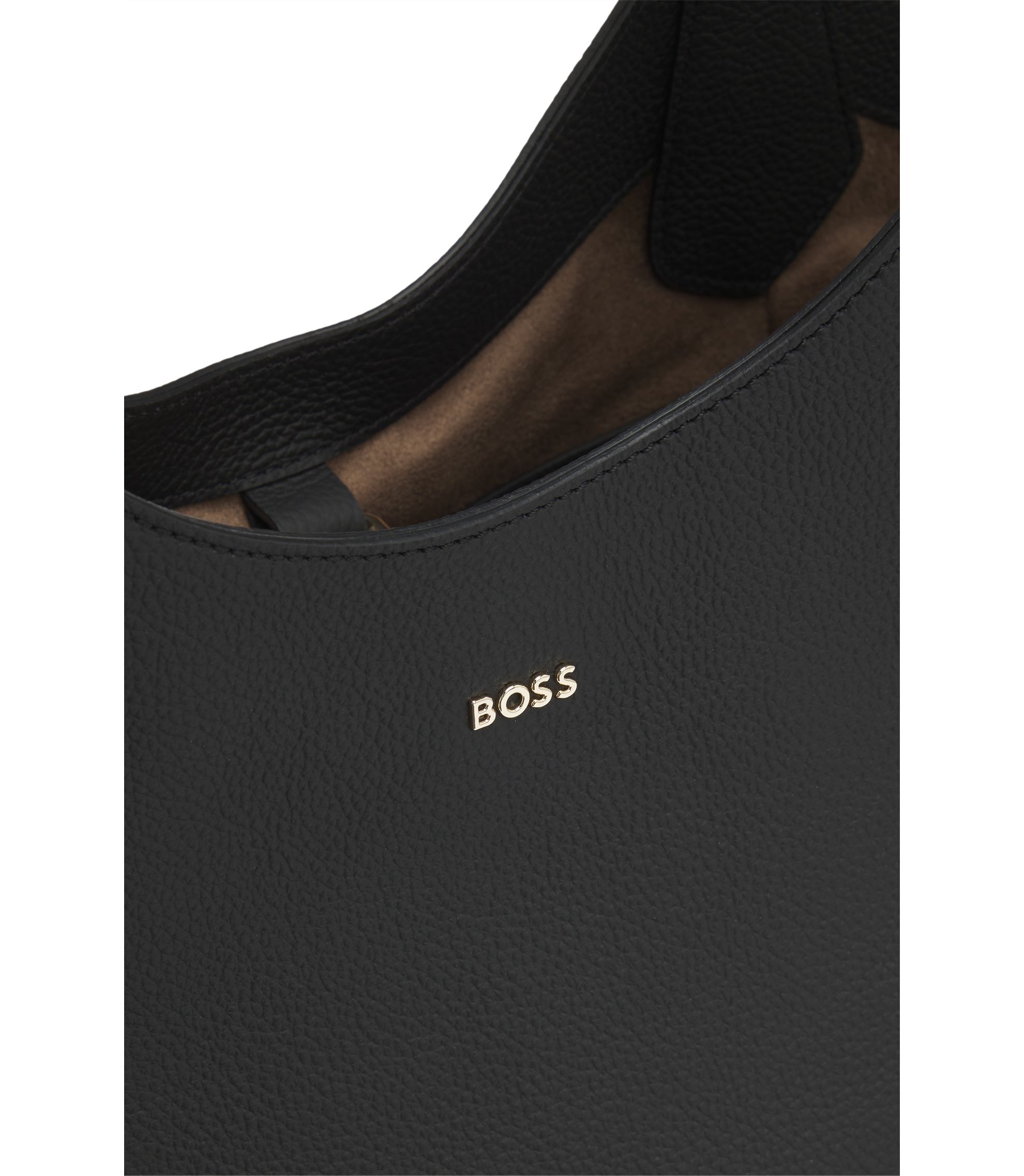 BOSS - Leather tote bag with metallic logo lettering - Black