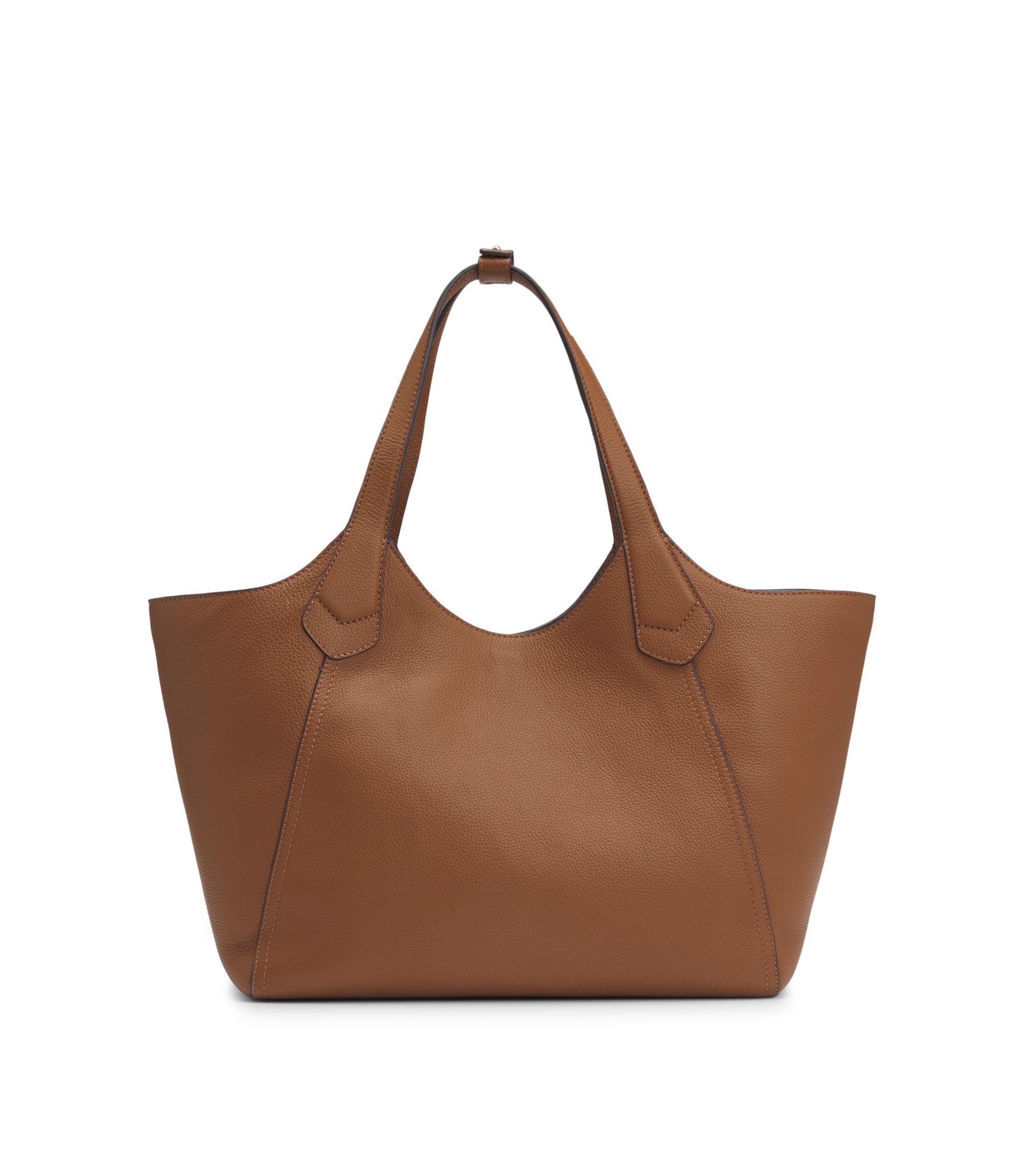 BOSS - Leather tote bag with metallic logo lettering - Brown
