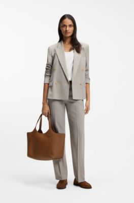 Bolso tote de piel con letras de logo met&aacute;licas, Marr&oacute;n