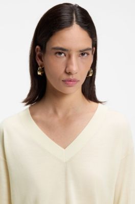 V-neck sweater in merino wool, Light Beige