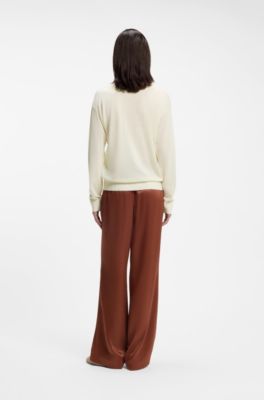 V-neck sweater in merino wool, Light Beige