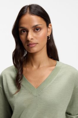 Jersey de lana merina con cuello en pico, Cal