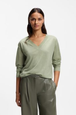 Jersey de lana merina con cuello en pico, Cal