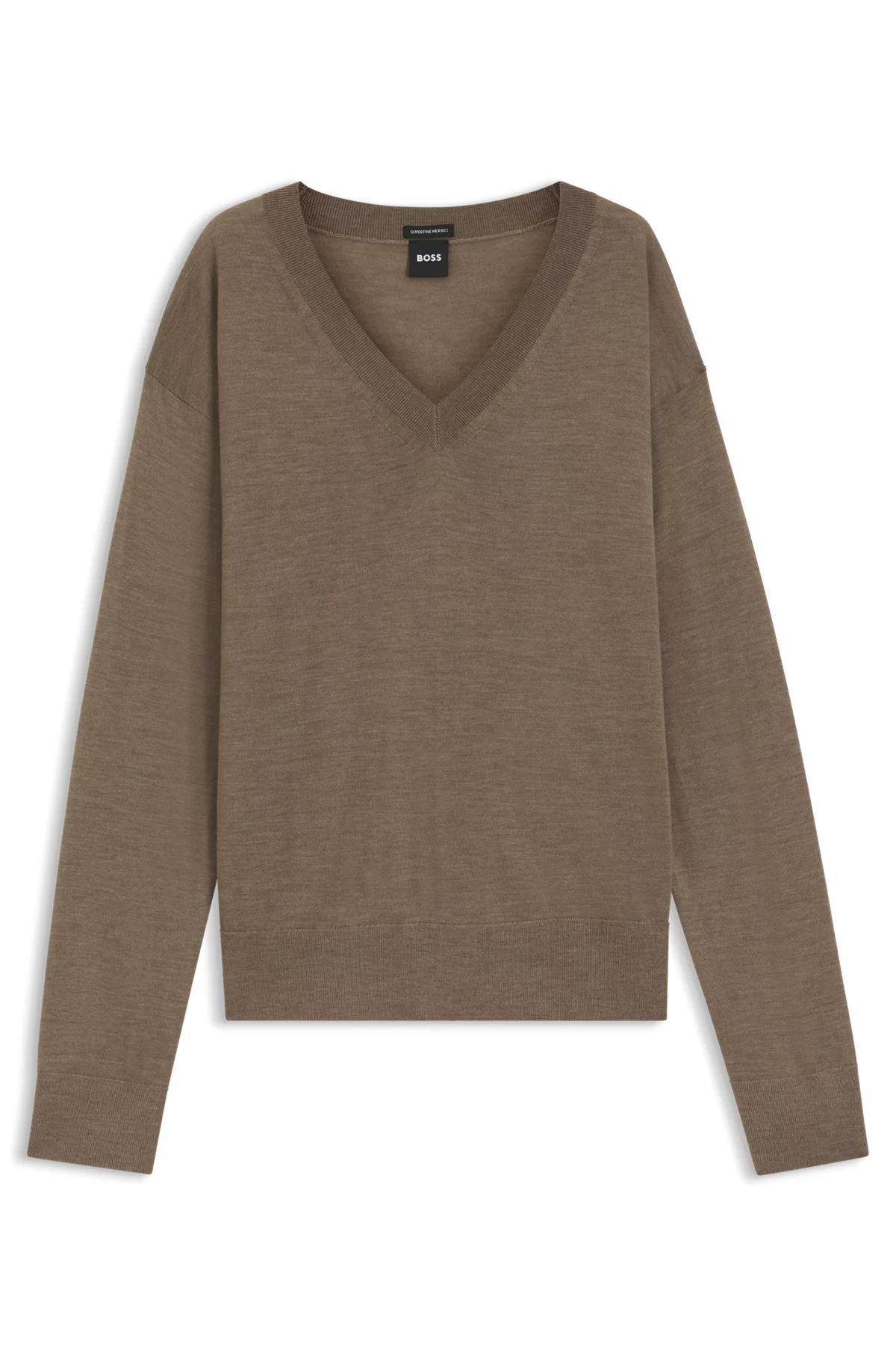 Pull à col V en laine mérinos, Marron