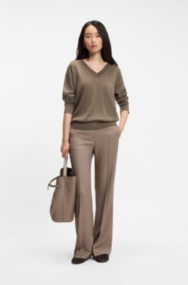 V-neck sweater in merino wool, Brown