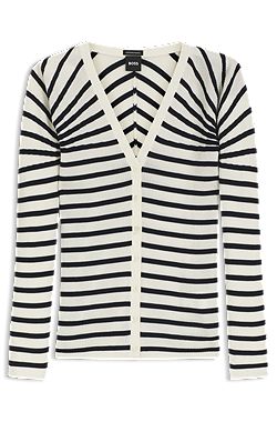 Buttoned cardigan in striped merino wool