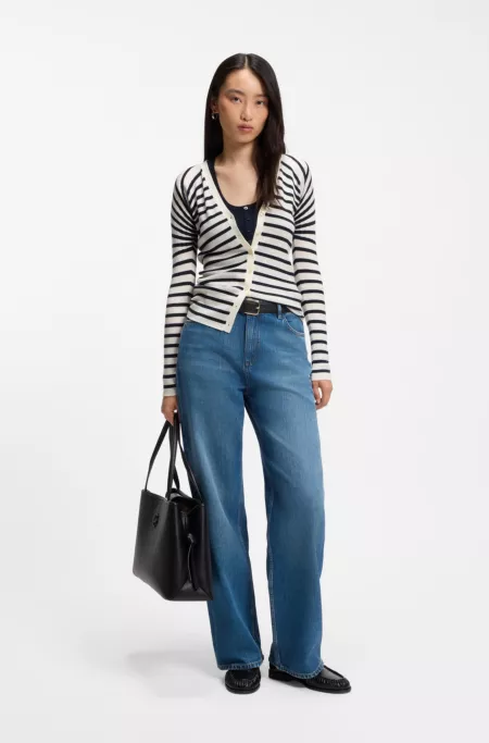 Buttoned cardigan in striped merino wool