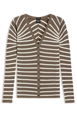 Buttoned cardigan in striped merino wool