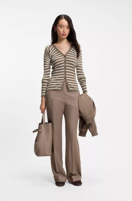 Buttoned cardigan in striped merino wool