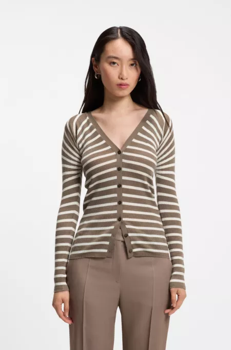 Buttoned cardigan in striped merino wool