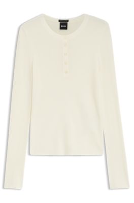 Merino wool sweater with Henley neckline, White