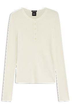 Merino wool sweater with Henley neckline