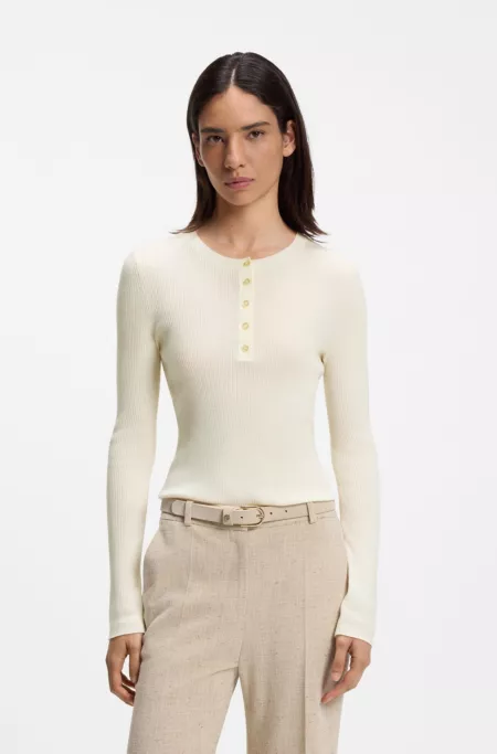 Merino wool sweater with Henley neckline