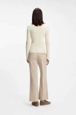 Merino wool sweater with Henley neckline, White