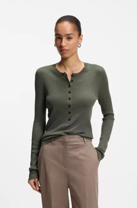 Merino wool sweater with Henley neckline
