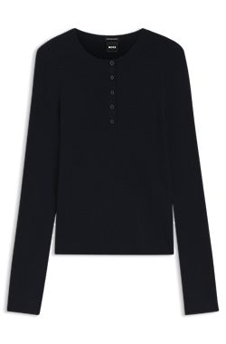 Merino wool sweater with Henley neckline