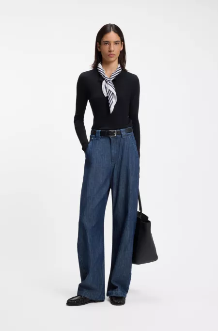 Merino wool sweater with Henley neckline
