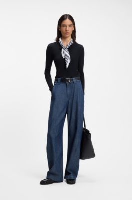Merino wool sweater with Henley neckline, Dark Blue