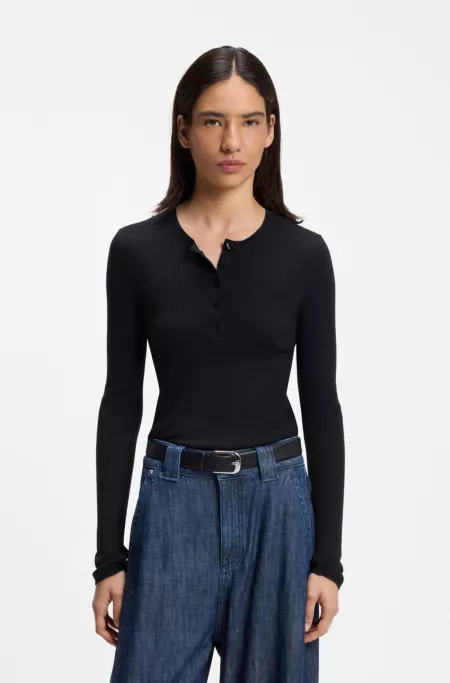 Merino wool sweater with Henley neckline