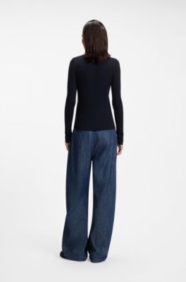 Merino wool sweater with Henley neckline, Dark Blue