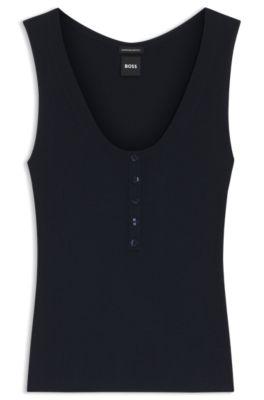 Sleeveless top in rib-knit merino wool, Dark Blue