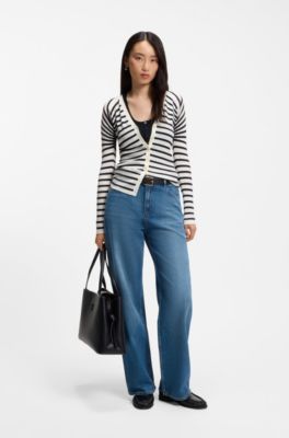 Sleeveless top in rib-knit merino wool, Dark Blue