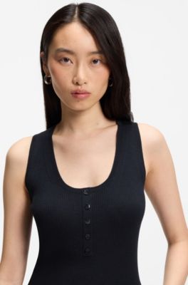 Sleeveless top in rib-knit merino wool, Dark Blue