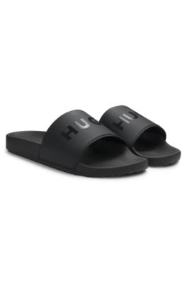 Italian-made slides with tonal logo, Black