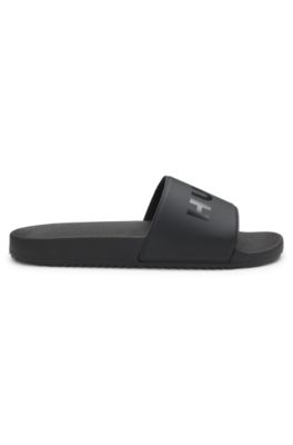 Italian-made slides with tonal logo, Black