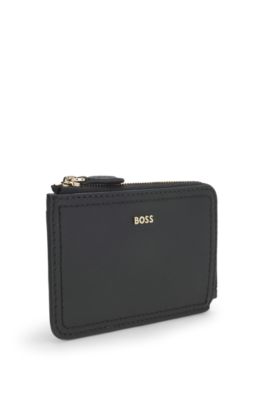 Tarjetero en piel granulada con letras de logo, Negro