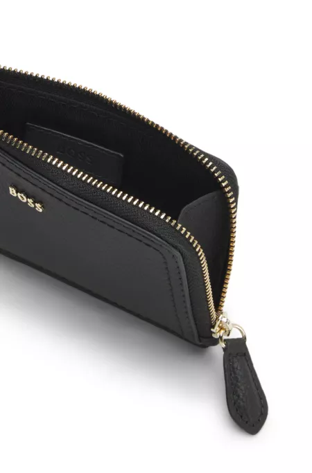 Grained-leather card holder with logo lettering