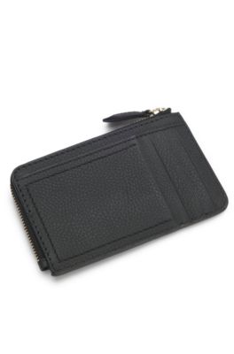 Tarjetero en piel granulada con letras de logo, Negro