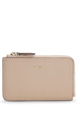 Grained-leather card holder with logo lettering, Light Red