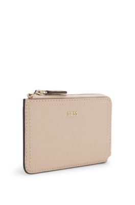 Grained-leather card holder with logo lettering, Light Red