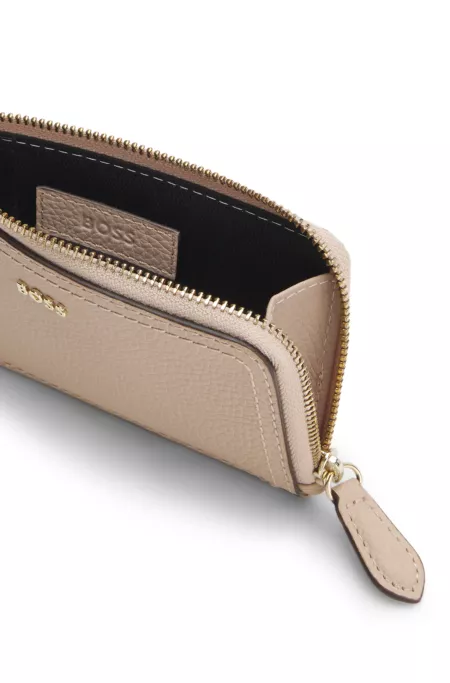 Grained-leather card holder with logo lettering