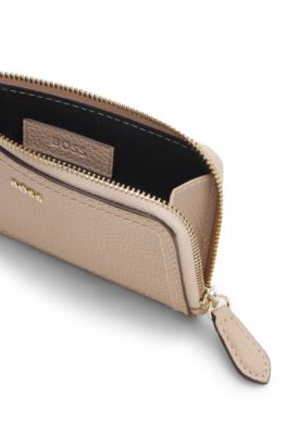 Grained-leather card holder with logo lettering, Light Red