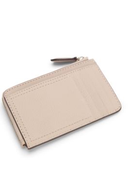 Grained-leather card holder with logo lettering, Light Red