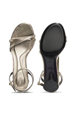 Metallic-leather sandals with block heel, Gold