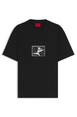 Relaxed-fit T-shirt in cotton with artwork and logo, Black