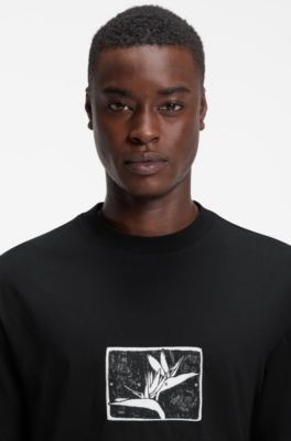 Relaxed-fit T-shirt in cotton with artwork and logo, Black