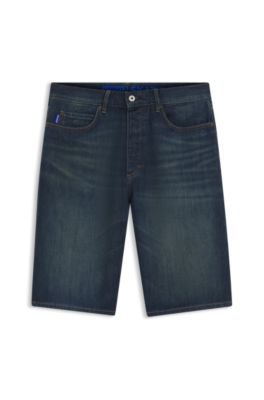 Shorts straight fit en tejido de sarga rota, Azul oscuro