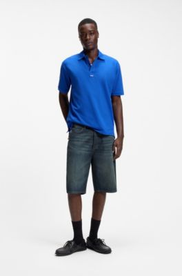 Shorts straight fit en tejido de sarga rota, Azul oscuro
