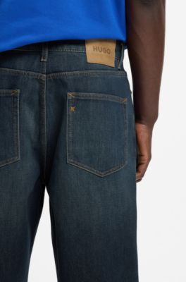Shorts straight fit en tejido de sarga rota, Azul oscuro
